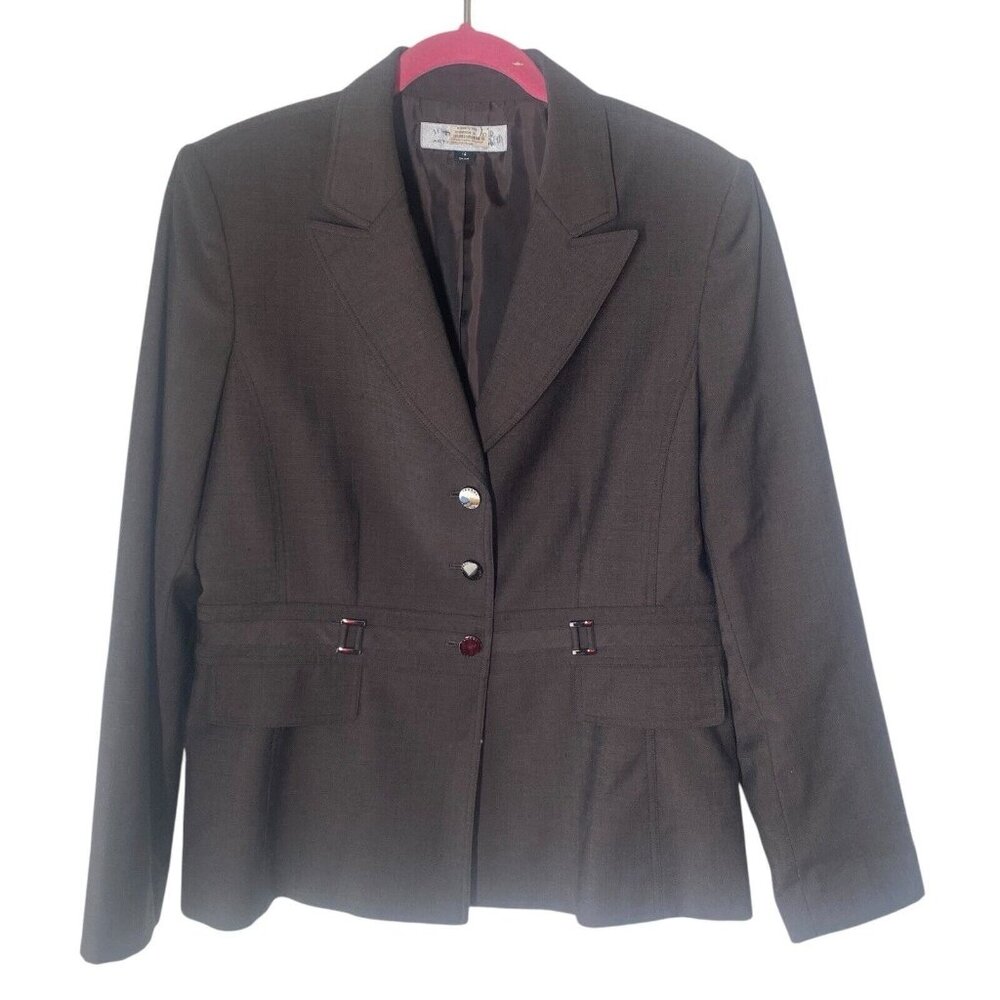 Tahari Arthur S. Levine Wool Blend Blazer Size 14 Dark Gray Career Office‎